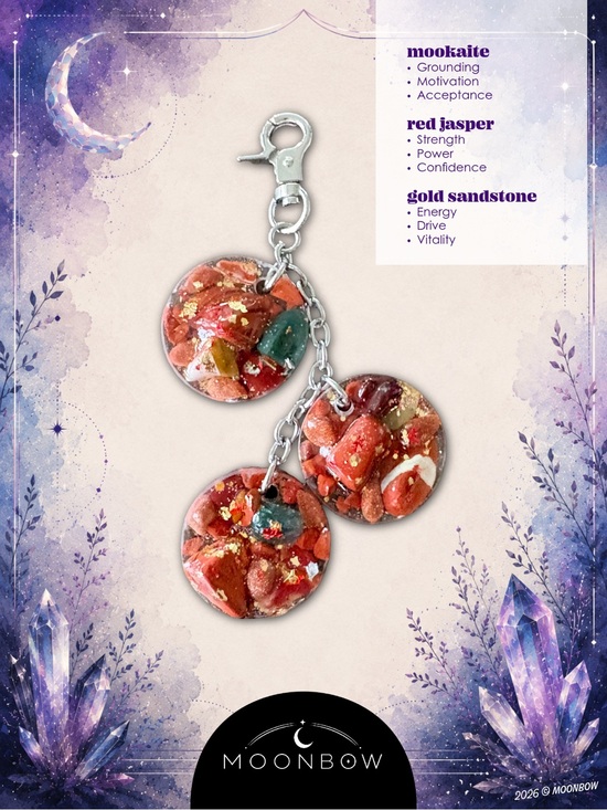 Handmade Accessories - Moonbow Handmade Crystal Charm - Mookaite, Red Jasper, Gold Sandstone